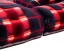 Placeholder: Red plaid men's slipper, fur rug