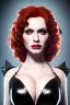 Placeholder: Christina Hendricks as evil queen in black leather gown, cleavage, angry, unreal 5, octane render,cinema4d, dynamic lighting, dramatic lighting, 4k, redshift render, highly detailed, hyper realistic