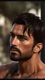 Placeholder: Portrait of an Olive skinned Man, very muscular, very handsome with short dark hair and a neatly trimmed beard, photorealistic