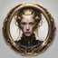 Placeholder: create me a thin round laurel golden portrait rim. not real laurels. but mechanical cyberpunk laurels. background should be black