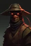 Placeholder: ronin cyberpunk character with straw hat and oni mask