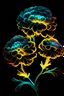 Placeholder: Stunning illustration of a Marigolds flowers, glowing in the dark with sweetcolor neon light, centered on a black background, in the style of pop surrealist artist, fine art, illustration