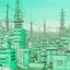Placeholder: A mint colored city with electrical towers in the sky painted by Hashimoto Gaho