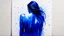 Placeholder: dissolving into tears: the women rear view, head bent forward, blue ink painting, rain