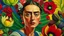 Placeholder: CREATE A pictorial composition BY creatively MIXING the works of "Luz de Iris" by Georgia Totto O'keeffe and the "self-portrait" of Frida Kahlo