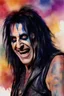 Placeholder: text "MOTLEY CRUE", head and shoulders portrait, Motley Crue Alice Cooper - well-shaped, perfect figure, perfect face, laughing, a multicolored, watercolor stained, wall in the background, professional quality digital photograph, 4k, 8k, 32k UHD, Hyper realistic, extremely colorful, vibrant, photorealistic, realistic, sharp, highly detailed, professional quality, beautiful, awesome, majestic, superb, trending on artstation, pleasing, lovely, Cinematic, gorgeous, Real, Life like, Highly detailed,