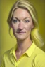 Placeholder: realistic Portrait of a woman in her thirties pastel yellow shirt and dark blonde hair. she looks like a politcian