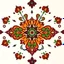 Placeholder: Symmetrical Looking Colorful Pakistani Cultural Art Pattern With Traditional Looking Floral Patterns Drawn (Using Colors Like: Glowing Golden, Orange, Maroon, Green and Brown) On Wall Background.