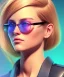 Placeholder: a young woman, BLONDE hair, green eyes, glasses, deep colors, cyberpunk, great pose, Realistic photography, incredibly detailed, ultra-high resolution, 8k, complex 3d render, cinema 4d, anatomically correct