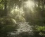 Placeholder: a small river with sunlight reflecing in it flowing through a serene forest, highly detailed, unreal engine, octane render, beautiful composition