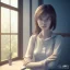 Placeholder: Anime, female student studying by the window,perfect face, cool face, ultra detail, unreal engine 5, cinema4d, sun light, studio lighting --ar 1:1 --v 4