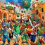 Placeholder: Abstract painting Libyan children celebrating end of ramadan