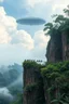 Placeholder: Amazon jungle high definition 8k a small bridge of robs connecting between two cliffs over the jungle, a giant ufo spaceship hovering in the cloudy sky