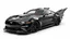 Placeholder: batmobile concept made from a black 2025 ford mustang dark horse with a large elaborate spoiler and batwing style fins