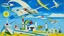 Placeholder: A pale bluish white air force base with jets painted by Wassily Kandinsky