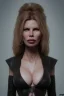 Placeholder: Kim Basinger in black leather, evil, busty, cleavage, curvy, angry, happy, stern look. character design by cory loftis, fenghua zhong, ryohei hase, ismail inceoglu and ruan jia. unreal engine 5, artistic lighting, highly detailed, photorealistic, fantasy