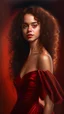 Placeholder: Beautiful woman,20 years old, brown curly hair, wearing a red evening gown