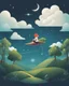 Placeholder: Leap of faith: The shortest distance between two clouds., sticker, 2d cute, fantasy, dreamy, vector illustration, 2d flat, centered, by Tim Burton, professional, sleek, modern, minimalist, graphic, line art, vector graphics