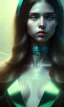 Placeholder: young girl, cute, beautiful, long hair, black hair, green skin, brown eyes, turquoise dress, head and shoulders portrait, 8k resolution concept art portrait by Greg Rutkowski, Artgerm, WLOP, Alphonse Mucha dynamic lighting hyperdetailed intricately detailed