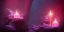 Placeholder: single pink crystal, on an altar in a foggy cave, cinematic,