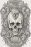 Placeholder: human skull, forward facing, centered, in louis viton style