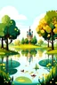Placeholder: lake, tree, park, cartoon, illustration, disney style