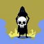 Placeholder: 16 bit pixelart of a shadow figure with a white skull