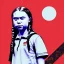 Placeholder: portrait of Greta Thunberg on top of the world