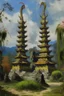 Placeholder: Pagodas with hornless dragon head statues on them painted by Claude Monet