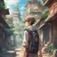 Placeholder: I want a photo of a 13 year old boy who took an exciting and adventurous trip around the world. I want him to face obstacles and discover ancient secrets. I want it anime