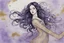 Placeholder: Dynamically dancing long haired brunette woman, in Klimt style, in lilac, watercolor and ink, golden glitters