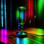 Placeholder: neon microphone on a table