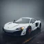 Placeholder: a white Mclaren 675LT in the rain in very dark and foggy conditions