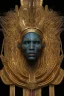 Placeholder: black male African Egyptian alien, cracks in the voodoo head, wicked, eyes, crown, Elephant, 8k, finely detailed, photo realistic, tiger turquoise skull head gold dragon space alien snow skeleton gold fang teeth silver crown silver eyes