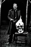 Placeholder: Cowboy with a flaming skull instead of a head, photograph