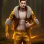 Placeholder: Male, Human, Blond, Sorcerer, Fire Mage, Golden Eyes, Young, Photorealism, Full Body Shot, Forest Background