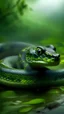 Placeholder: The green anaconda snake with green fog background and water