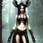 Placeholder: steampunk, dark forest, black hair, long legs, leather clothes, tattoos