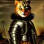 Placeholder: retrato de un gato con armadura montando un leon con estilo de Rembrandt