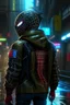 Placeholder: cyberpunk spiderman back turned