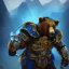 Placeholder: An angry bear warrior in blue and gold armor, background of Inka jungle, high detail, smooth, realistic, digital illustration, Artstation, artgerm,