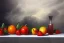 Placeholder: hyperrealistic oil painting, still life, white and oil slick, realistic shaded, perfect shapes, extremely fine details, volumetric lighting, stormy background, 8k ultra realistic, fruits