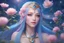 Placeholder: beautiful galactic goddess, full body, nice eyes, pure harmony, soft pink, soft blue, smile, galactic, magic, transcendent, long straight blue hair, goodness, divine, warm look, fantastic magical flowers background, ultra sharp focus, ultra high definition, 8k, unreal engine5