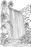 Placeholder: Outline art for coloring page of one small Hawaiian waterfall, coloring page, white background, Sketch style, eye level, only use outline, clean line art, white background, no shadows, no shading, no color, clear