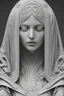 Placeholder: White marble, Female, Nun, Sculpture, beautiful, full of details, high definition, black backround, 8k, Golden Iris, full body