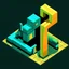 Placeholder: create a alphabetical latter "A" into cartoonist style model isometric top view for mobile colors render style library style DARK