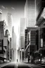 Placeholder: explosions among the buildings of Tokyo greyscale