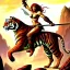 Placeholder: ultra detailed portrait of beautiful Red Sonja riding a Great tiger ,wearing plate armor, extremely detailed digital painting, in the style of Robert Howard and Earl Norem and fenghua zhong and ruan jia and jeremy lipking and peter mohrbacher, mystical colors, rim light, beautiful lighting, 8 k, stunning scene, raytracing, octane, trending on artstation