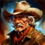 Placeholder: fantasy, oil color , humongous strokes, stylistic, portrait, illustration, furry, cowboy .personable face