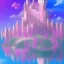 Placeholder: a pink castle, magical crystal pink castel, vertical light, pink and blue wisteria , pink vertical, blue lake,sharp, background vertical blue gradient vertical, elegant, highly detailed, artstation, concept art, smooth, sharp focus, illustration, 8k, splash art, wallpaper, key visual